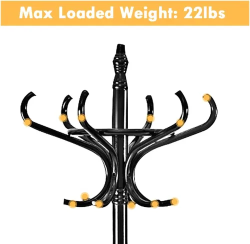 Miniatura 9 de GOFLAME Perchero independiente de 73 pulgadas, árbol de madera con 12 ganchos y soporte para paraguas, árbol de entrada, organizador para colgar
