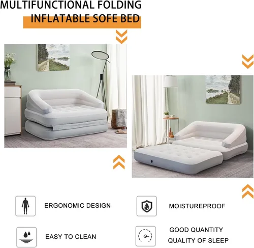 Miniatura 4 de Sofá cama inflable para camping, flotador de piscina, colchón flocado al aire libre con reposabrazos, tamaño matrimonial