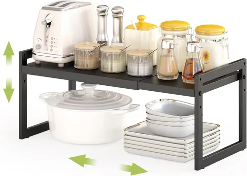 DOLALIKE Organizador de encimera de cocina expandible, organizadores de estante de gabinete apilables, organizador de especias para ahorrar espacio,