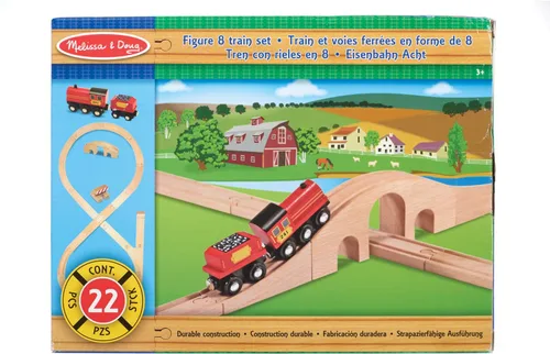 Miniatura 6 de Set de ocho trenes Melissa & Doug, Figura de madera clásica (22 Piezas)