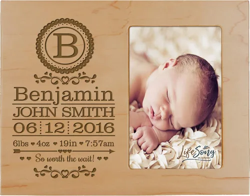 Miniatura 6 de LifeSong Milestones Marco de fotos personalizado con monograma de anuncio de nacimiento de bebé para niños y niñas recién nacidos, marco de fotos