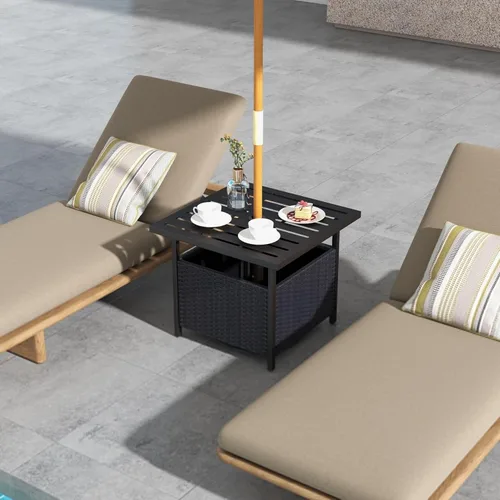 Miniatura 7 de LDAILY Mesa de patio con agujero para paraguas, 22 pulgadas de profundidad x 22 pulgadas de ancho, mesa de mimbre de ratán de polietileno, mesa