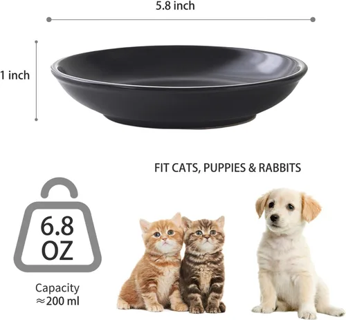 Miniatura 3 de Juego de 4 cuencos de cerámica para gatos – Paquete de 4 platos saludables y anchos para gatos poco profundos para comida y agua, cuencos antifatiga