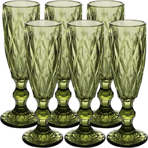 Copas de champán verde de cristal, copas de vino vintage, copas de vino verde, juego de cristalería de colores, copas de agua para Año Nuevo,
