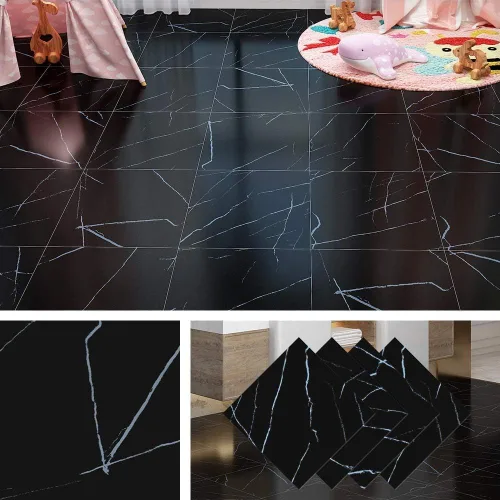 Livelynine Azulejos de suelo de despegar y pegar, paquete de 32 unidades de 12 x 12 pulgadas, suelos de vinilo de mármol blanco y negro para cocina,