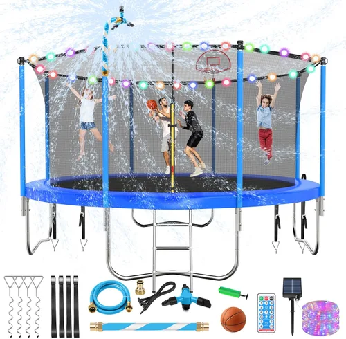 Miniatura 9 de Lyromix - Cama elástica mejorada de 16 pies, 15 pies, 14 pies, 12 pies, 10 pies y 8 pies para exteriores con aro de baloncesto y red, capacidad