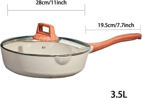 Miniatura 3 de Sartenes Antiadherentes con Tapa, 10/11 Pulgadas, Sartenes y Sartenes de Freír, Sartén de Granito con Orificio de Vaciado, Sartén No Tóxica