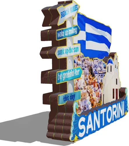 Miniatura 2 de Santorini Grecia - Imán de madera 3D para nevera, recuerdos coleccionables, decoración hecha a mano, artesanías, 4