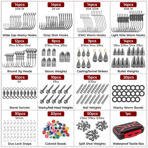 Miniatura 5 de MadBite by KastKing 182/265/400pcs Compact Fishing Tackle Kit - All-in-One Freshwater Hooks, Weights, Bobbers in Tackle Box, Fishing Gear Set for