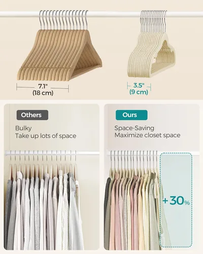 Miniatura 34 de SONGMICS - Perchas de terciopelo 50 unidades, perchas antideslizantes con muescas para hombros, barra para pantalones, gancho giratorio de 360°