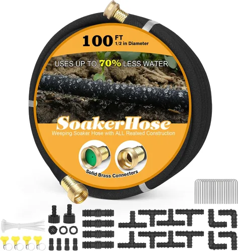 Miniatura 9 de Manguera de remojo de 10 pies para camas de jardín, interfaz de latón macizo para riego, ahorra un 70% de agua, goma resistente de 1/2 pulgada