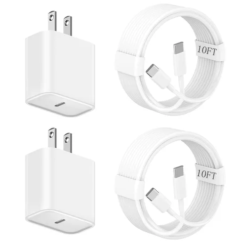 Miniatura 8 de Cargador de carga rápida para iPhone 17 16 15, paquete de 2 unidades, 20 W, USB C, cargador de pared de viaje, bloque de enchufe, cable de carga