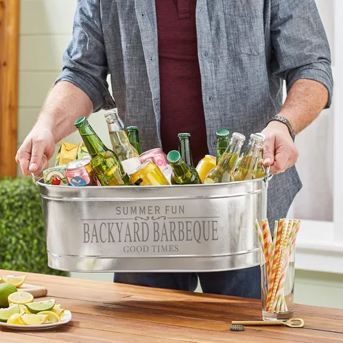 Miniatura 5 de Let's Make Memories Tina de bebidas personalizada Serve Up Good Times - Bañera galvanizada para bebidas - con soporte Sirve buenos momentos