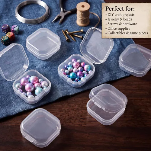 Miniatura 6 de 24 paquetes de recipientes pequeños de plástico transparente para almacenamiento de cuentas con tapa con bisagras para almacenamiento de objetos