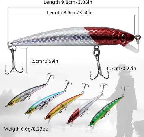 Miniatura 4 de Minnow Crank Baits - Kit de señuelos de pesca con anzuelos para agua salada y agua dulce, kit de señuelos para pesca de trucha, lubina, salmón