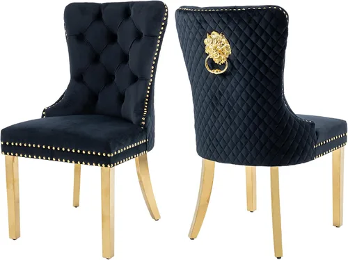 Miniatura 21 de Juego de 2 sillas de comedor de terciopelo Homedraft, colección Nikki para comedor con patas doradas de acero inoxidable y anillo de tirador
