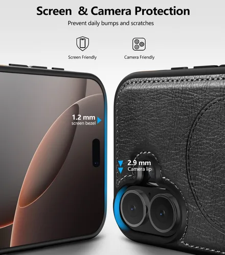 Miniatura 5 de WTCASE Funda magnética de piel para iPhone 17, soporte invisible integrado [compatible con Magsafe], funda protectora delgada con función atril