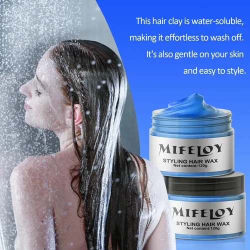 Miniatura 3 de Cera temporal azul para el cabello, tinte en crema para peinado natural instantáneo, pomadas lavables para hombres, niñas, mujeres, jóvenes, barro