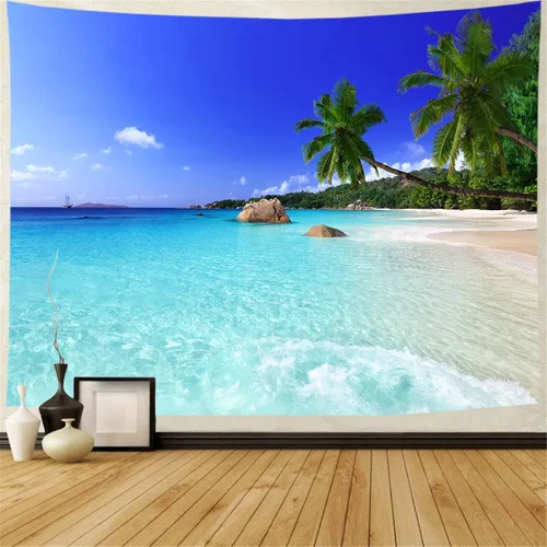 Racunbula Tapiz para colgar en la pared, diseño de playa tropical, paraíso tropical, de cocotero, hippie, bohemio, con palmera, para decoración del