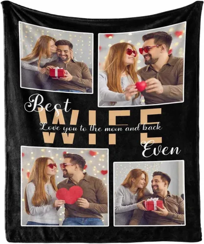 Miniatura 13 de MyPupSocks Manta personalizada de collage de fotos para papá con mensaje de amor de parte de esposa, hija e hijo, manta de fotos personalizada