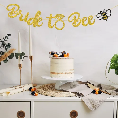 Miniatura 7 de WeBenison Cartel de novia a abeja, suministros para fiesta de despedida de soltera, decoración de fiesta de boda con temática de abeja, purpurina