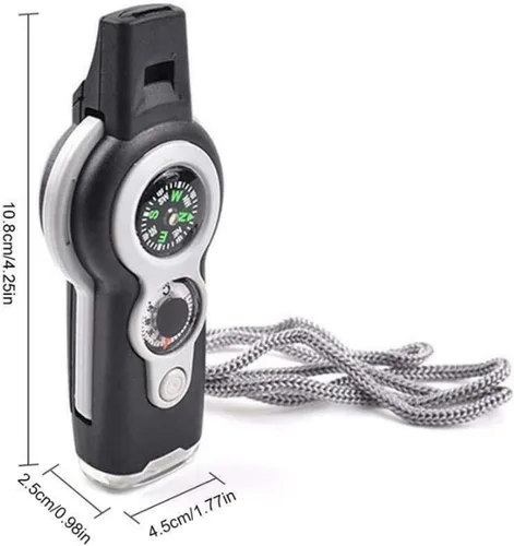 Miniatura 4 de Brújula multifunción 7 en 1, termómetro de seguridad de supervivencia al aire libre, brújula, espejo LED, lupa, multiherramienta para camping