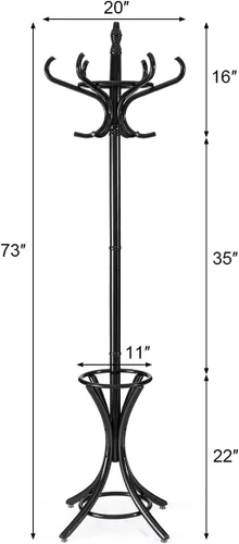 Miniatura 6 de GOFLAME Perchero independiente de 73 pulgadas, árbol de madera con 12 ganchos y soporte para paraguas, árbol de entrada, organizador para colgar