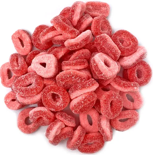 Miniatura 4 de SweetGourmet Anillos de sandía gomosas, caramelos rosados y rojos recubiertos de azúcar, bolsa de 1 libra