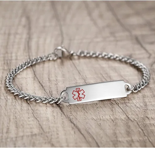 Miniatura 14 de Pulseras de identificación de alerta médica de 6.5 "-8.5" para mujeres, pulseras de emergencia médica de acero inoxidable, grabado gratuito