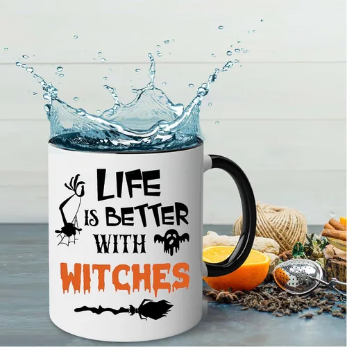 Miniatura 4 de WHIDOBE Taza de café personalizada de Halloween (2 brujas), taza de café personalizada de 11 o 15 onzas para mujeres, hermana, mejor amiga, taza