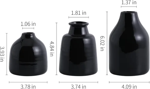 Miniatura 5 de Juego de 3 jarrones negros pequeños para decoración moderna del hogar, jarrones de cerámica para centros de mesa, jarrones de flores para sala