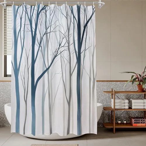 Miniatura 26 de TheBlackSpot Juego de cortinas de ducha de bosque rústico de granja, diseño botánico abstracto, abedul, naturaleza, juego de cortinas de baño
