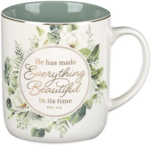 Christian Art Gifts Taza grande de cerámica inspiradora para café y té con texto en inglés «Everything Beautiful Encouraging Bible Verse»,