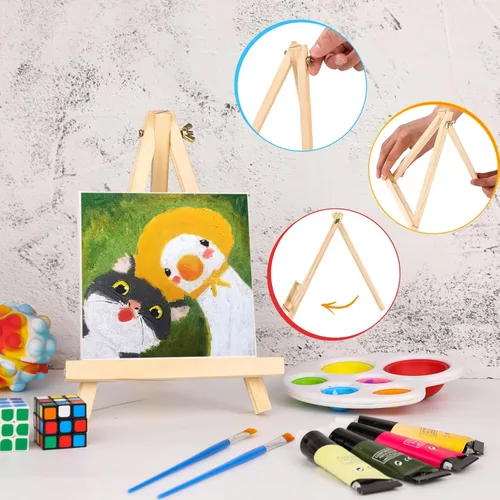 Miniatura 8 de AROIC Caballete de 9 pulgadas para pintar, paquete de 6 caballetes de madera para letreros, caballetes de mesa para pintar lienzos, caballete