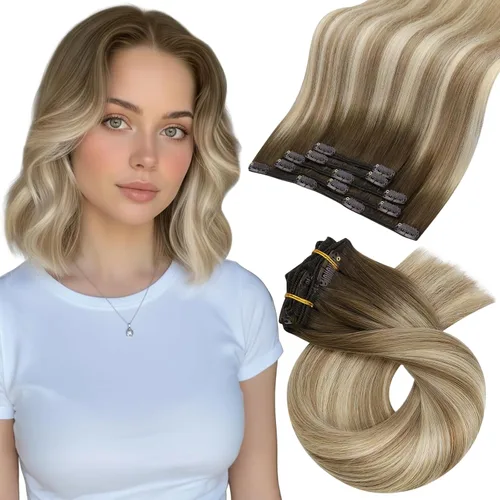 Miniatura 15 de Moresoo Extensiones de cabello humano Remy con clip, color rubio platino, extensiones de cabello humano real de doble trama, color rubio #60, 18