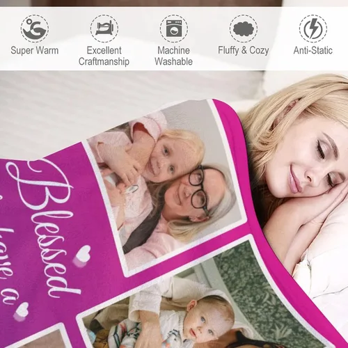 Miniatura 6 de HUGLAZY Regalos para el Día de la Madre Mantas Personalizadas con Fotos Texto Manta de Imagen Personalizada para Madre Mamá Regalo para Cumpleaños
