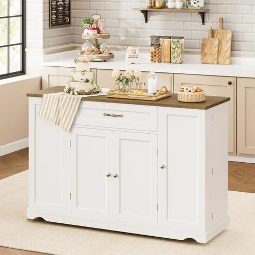 Miniatura 5 de HOSTACK Carrito de Isla de Cocina con Almacenamiento, Isla de Almacenamiento de Cocina de 47'' sobre Ruedas con 2 Cajones, Mesa de Isla Rodante