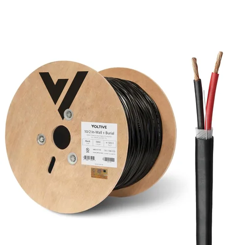 Miniatura 30 de Voltive Cable de altavoz 10/2, CL3 en pared y entierro directo, negro, 100 pies - 10 AWG, 2 conductores, cobre trenzado sin oxígeno, listado UL