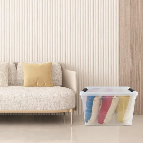 Miniatura 6 de Drephia - Paquete de 4 contenedores de almacenamiento de plástico transparente con tapa y ruedas, 50 L