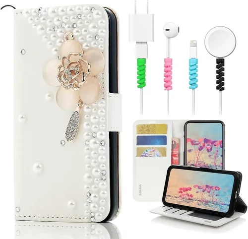 Miniatura 10 de Bling - Funda tipo cartera para teléfono compatible con Samsung Galaxy Z Fold 2 5G, elegante, 3D hecha a mano con diseño floral, diseño floral
