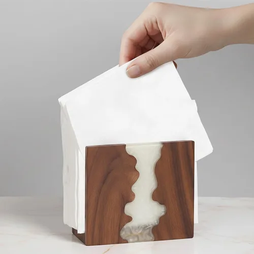 Miniatura 4 de Servilletero de madera de acacia para mesa, hecho a mano con diseño único de ondas y base resistente de 1.2 in para mesa de cocina, comedor, Blanco