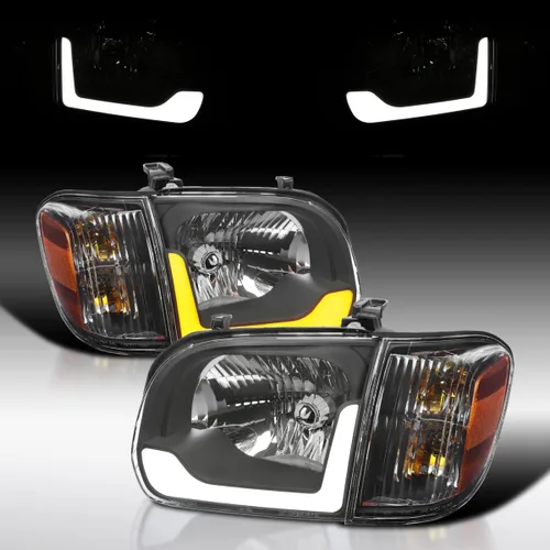 AUTOZENSATION Compatible con Toyota Tundra 2005-2006, conjunto de faros delanteros izquierdo y derecho, faros delanteros secuenciales LED negros +
