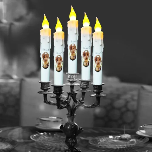 Miniatura 7 de Velas cónicas sin llama primitivas con temporizador, velas LED parpadeantes de 6.75 pulgadas, vela decorativa sin goteo para Halloween, Navidad
