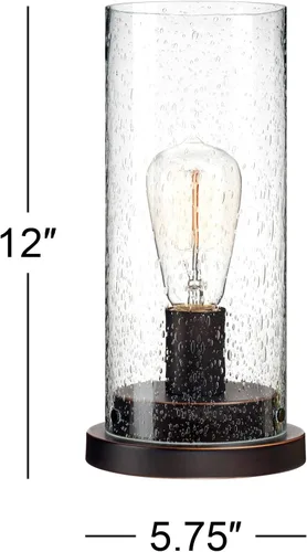 Miniatura 4 de 360 Lighting Libby - Lámpara de mesa de 12 pulgadas de alto LED de bronce con semilla de vidrio sembrado, pantalla cilíndrica para dormitorio, casa