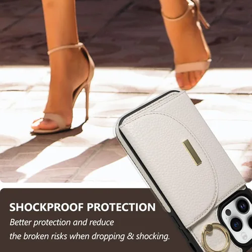 Miniatura 8 de Funda tipo cartera para iPhone 14 Pro Max de 6.7 pulgadas, con ranuras para tarjetas, soporte para anillos, funda protectora de piel sintética
