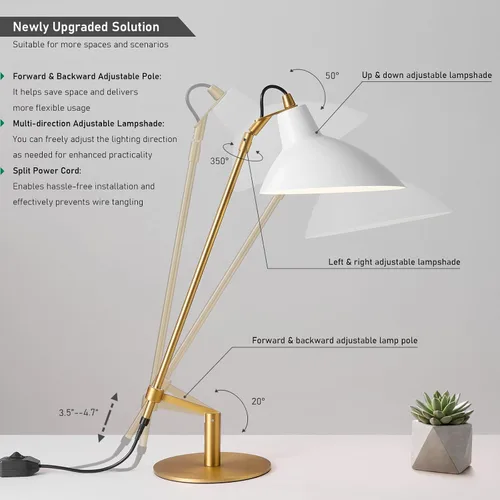 Miniatura 3 de Desk Lamp Modern Industrial 100% Metal Adjustable Table Lamp 24", Natural Light (4000K) with Dimmer, Ideal for Office Bedroom Study Room Living Room