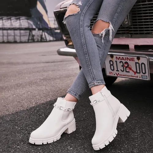 Miniatura 5 de TINSTREE Botines para mujer tacón bajo con cremallera gruesa estilo Chelsea