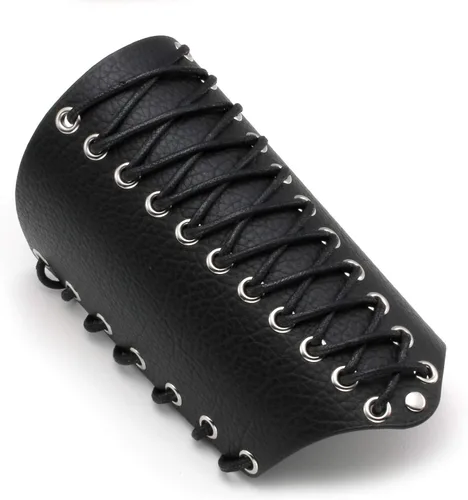 Miniatura 2 de MILAKOO 2 unids hombre negro cuero ancho guantelete pulsera de sujeción brazo armadura brazalete ajustable