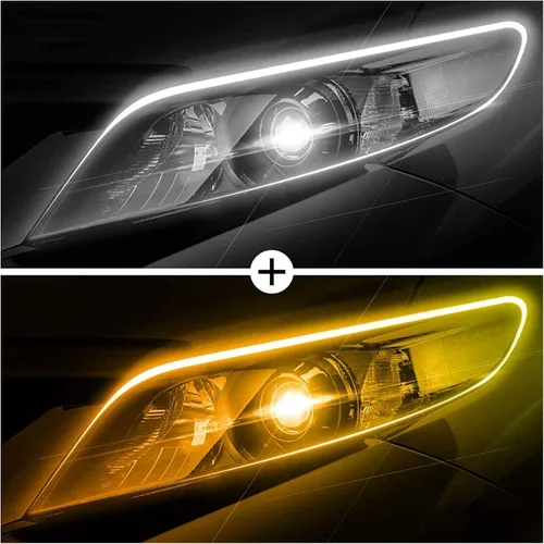 Miniatura 3 de TOPKU Tira de luz LED, 2 unidades, 18 pulgadas, DRL, blanco y ámbar, tira de luz LED para faros delanteros, luz de tubo de luz diurna, luz