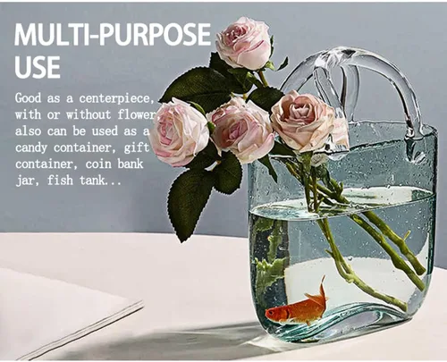 Miniatura 7 de Purse Vase for Flowers, Unique Flower Vase Purse Vase Flower Handbag Unique Flower Vase, Decor Glass Vase for Photo/Birthday/Home Décor,Style1-Blue